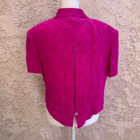 Vintage Karen Stevens Magenta Blouse Peekaboo Back Shoulder Pads Size 12P - Picture 2 of 5